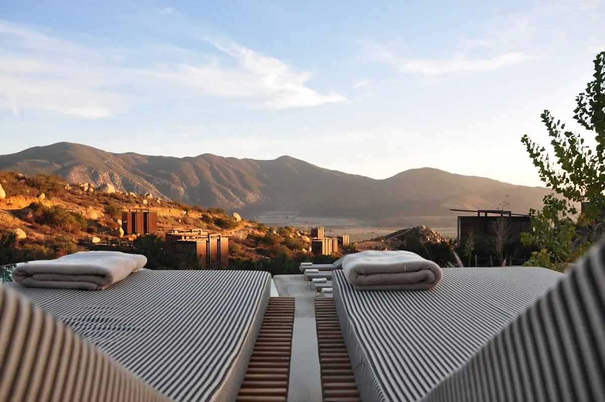 Resort terrace with panoramic landscape views
