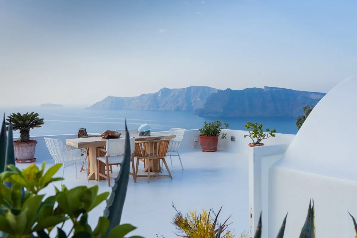 Outdoor dining terrace overlooking the sea